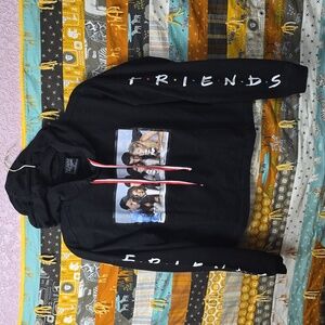 Black Friends Cropped Hoodie with Graphic Print XS